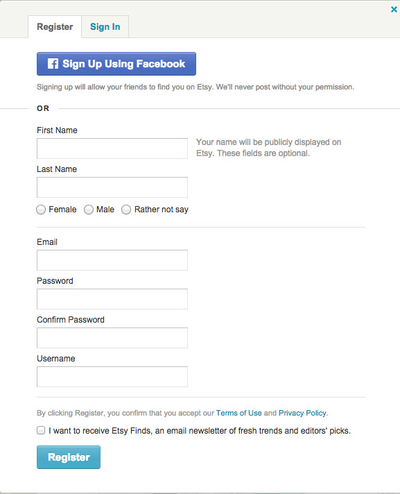 第二步建立Etsy帐户