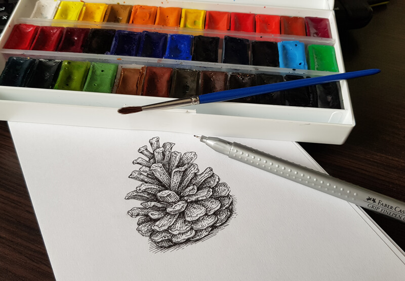 修复一个错误与水彩绘画