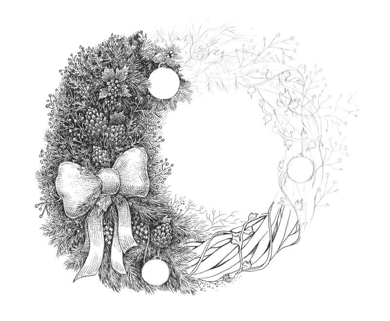 概述了底部的花环