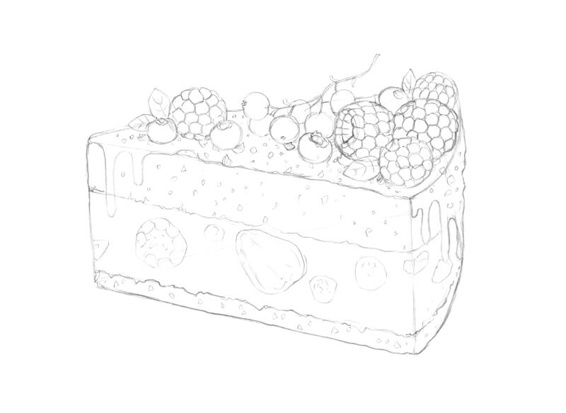 完成了块蛋糕的素描