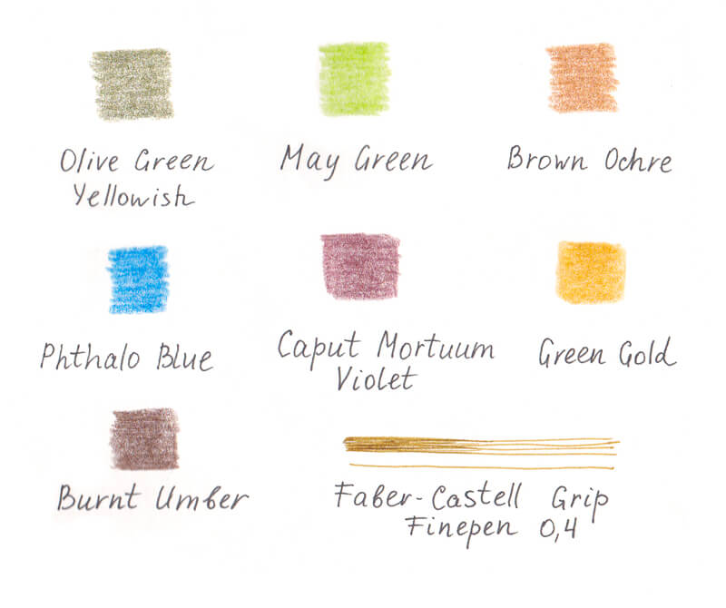 钢笔和墨水与水彩的例子