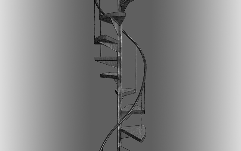 这幅图描绘了一个旋转楼梯