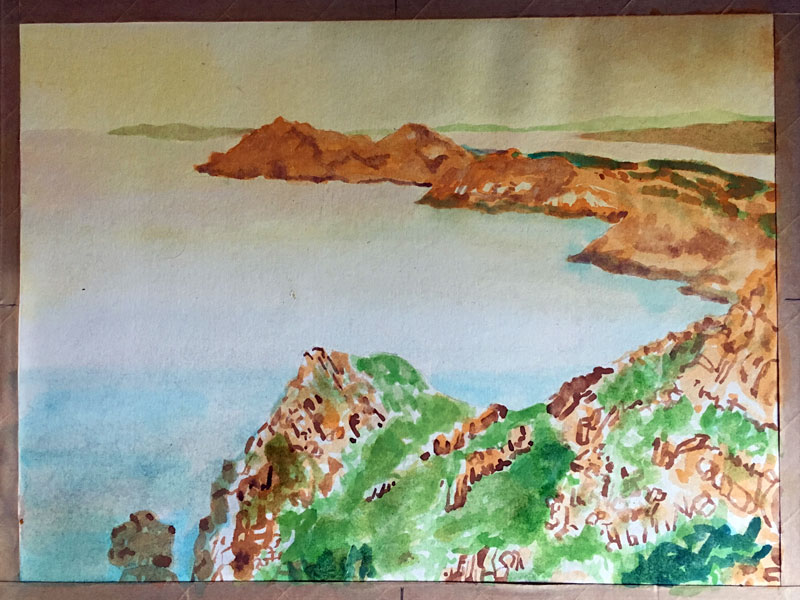 与水彩绘画岩石