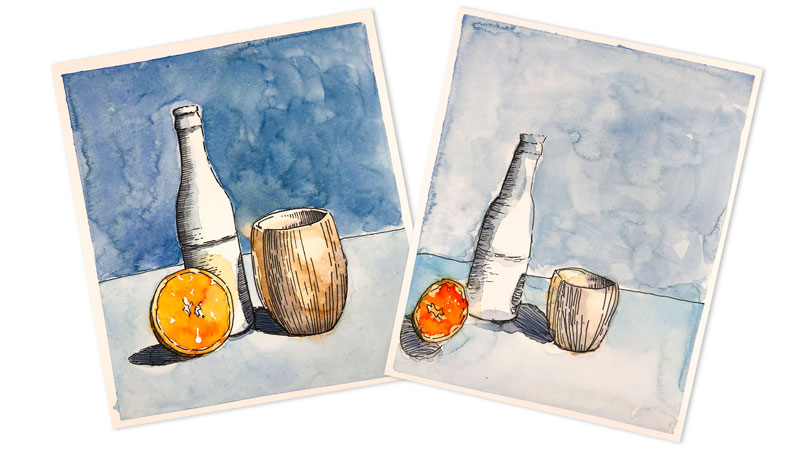 水彩绘画自己和我的女儿