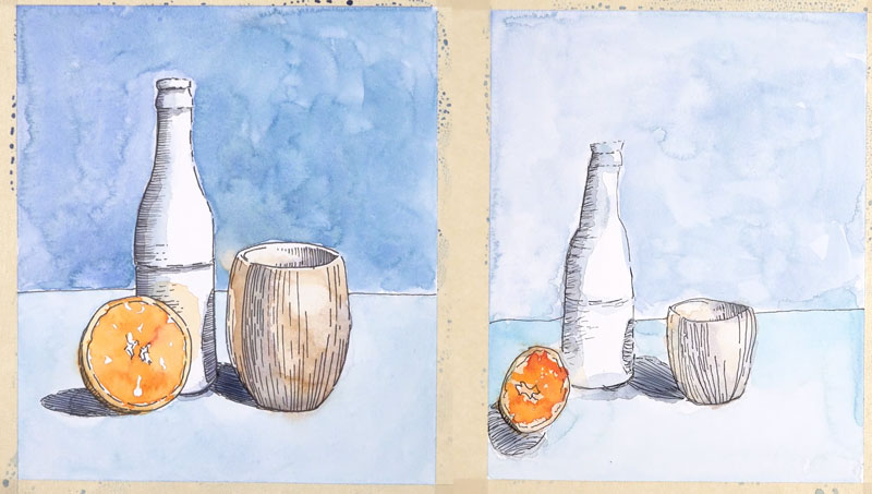 油画与水彩画的背景和前景