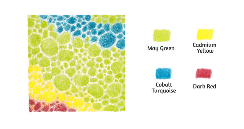 应用基础颜色的彩色铅笔