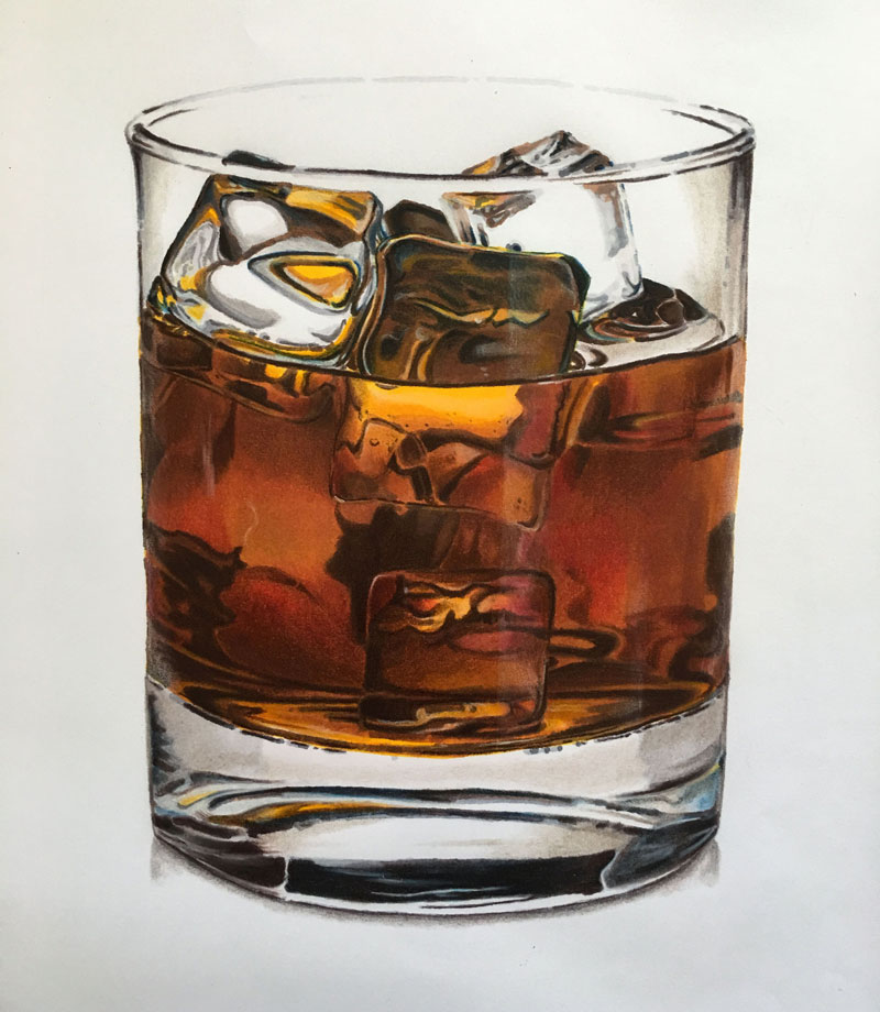 写实绘画与标记和彩色铅笔