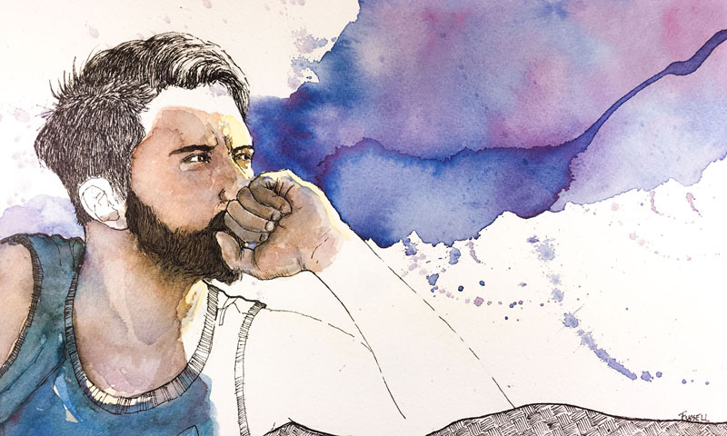 水彩笔和墨水的肖像