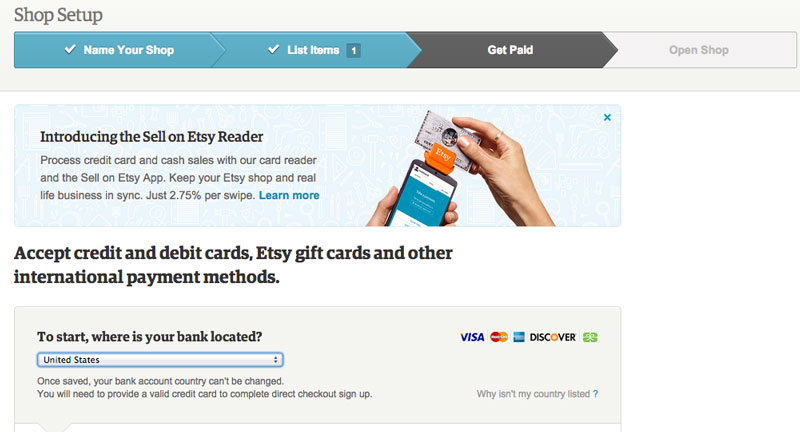 Etsy设立商店,银行信息
