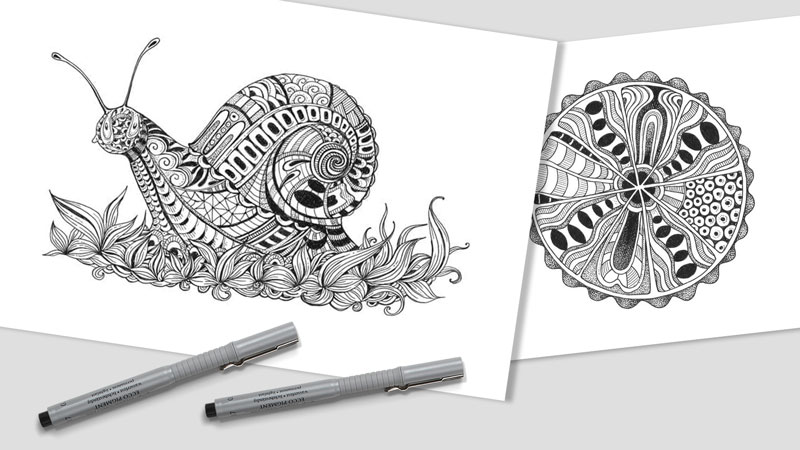 冥想的涂鸦笔和墨水