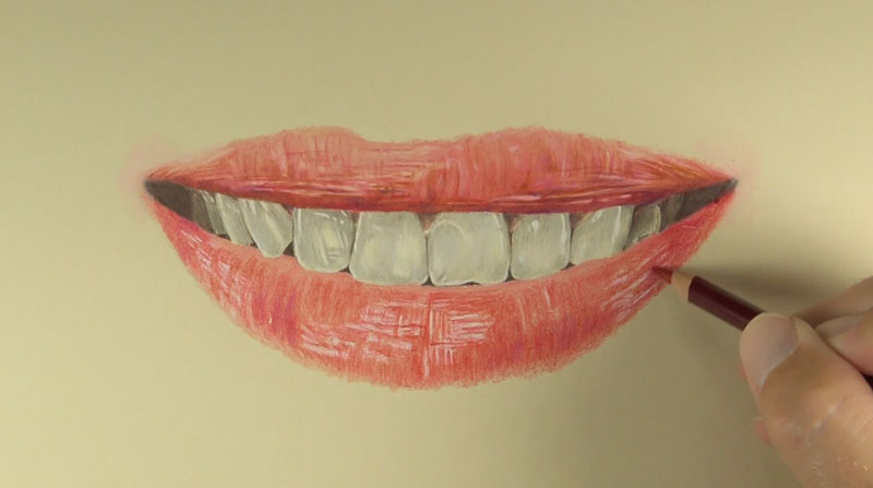 下唇上分层的颜色