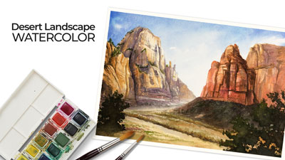 沙漠与水彩风景画