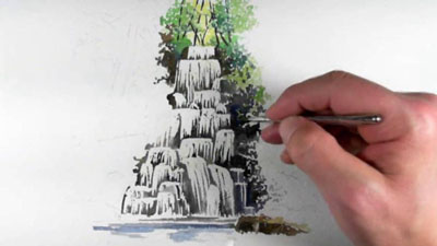如何用水彩颜料瀑布吗